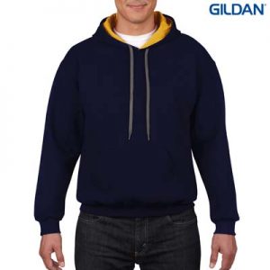 The Gildan Adult Contrast Hooded Sweatshirt is a 50% cotton contrast jersey lined hooded hoodie. 6 colours. S - 3XL. Great branded contrast hoodies.