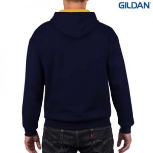 The Gildan Adult Contrast Hooded Sweatshirt is a 50% cotton contrast jersey lined hooded hoodie. 6 colours. S - 3XL. Great branded contrast hoodies.