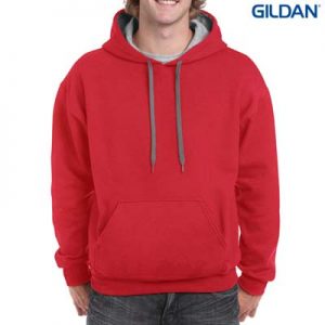 The Gildan Adult Contrast Hooded Sweatshirt is a 50% cotton contrast jersey lined hooded hoodie. 6 colours. S - 3XL. Great branded contrast hoodies.