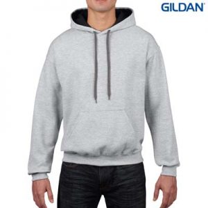 The Gildan Adult Contrast Hooded Sweatshirt is a 50% cotton contrast jersey lined hooded hoodie. 6 colours. S - 3XL. Great branded contrast hoodies.