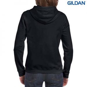 The Gildan Ladies Full Zip Hooded Sweatshirt is a 50% cotton, 279gsm semi fitted zip hoodie. 8 - 18. 4 colours. Great branded zip hoodies from Gildan.