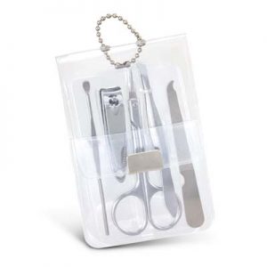 The TRENDS Vinyl Manicure Set is a translucent vinyl manicure set.  Branding on pouch.  Great branded beauty promotional products.