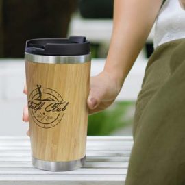 The TRENDS Bamboo Double Wall Cup is a nature inspired double wall coffee cup with bamboo outer wall.  Natural.  Great eco promotional products. 