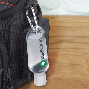 200324 TRENDS Carabiner Hand Sanitiser 55ml The TRENDS Carabiner Hand Sanitiser 55ml is a gel hand sanitiser in convenient tube with flip cap and carabiner clip. Great branded hand sanitisers.