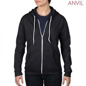 The Anvil Ladies Full Zip Hooded Sweatshirt is a 245gsm, 75% combed ring spun cotton zip hoodie.  5 colours.  S - 2XL.  Great branded zip hoodies from Anvil.