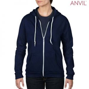 The Anvil Ladies Full Zip Hooded Sweatshirt is a 245gsm, 75% combed ring spun cotton zip hoodie.  5 colours.  S - 2XL.  Great branded zip hoodies from Anvil.