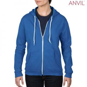 The Anvil Ladies Full Zip Hooded Sweatshirt is a 245gsm, 75% combed ring spun cotton zip hoodie.  5 colours.  S - 2XL.  Great branded zip hoodies from Anvil.