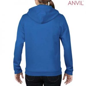 The Anvil Ladies Full Zip Hooded Sweatshirt is a 245gsm, 75% combed ring spun cotton zip hoodie.  5 colours.  S - 2XL.  Great branded zip hoodies from Anvil.