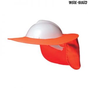 H15700 Work-Guard Hard Hat Protective Brim - Orange The Work-Guard Hard Hat Protective Brim is a 100% polyester shade brim. Yellow or Orange. One size. Great branded hi vis protective brims.
