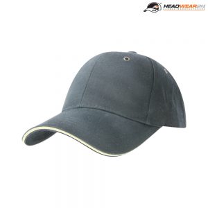 The Headwear24 6 Panel Metal Sandwich Peak is a 270gsm brushed cotton twill cap with contrast trim.  13 colours.  Great branded 6 panel caps.