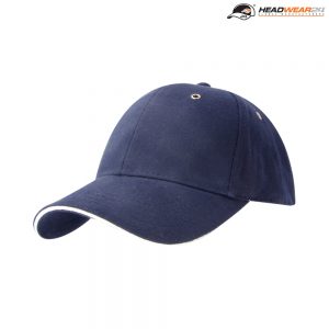 The Headwear24 6 Panel Metal Sandwich Peak is a 270gsm brushed cotton twill cap with contrast trim.  13 colours.  Great branded 6 panel caps.
