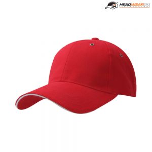 The Headwear24 6 Panel Metal Sandwich Peak is a 270gsm brushed cotton twill cap with contrast trim.  13 colours.  Great branded 6 panel caps.
