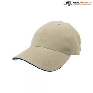 The Headwear24 6 Panel Metal Sandwich Peak is a 270gsm brushed cotton twill cap with contrast trim.  13 colours.  Great branded 6 panel caps.