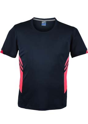 N121108402 Aussie Pacific Mens Tasman Tee - Navy/Neon Pink The Aussie Pacific Mens Tasman Tee is a 150gsm, 100% polyester tee. 29 colours. S - 5XL. Snag resistant. Great branded tees from Aussie Pacific.