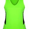 N211136021 Aussie Pacific Ladies Tasman Singlet – Neon Green/Black