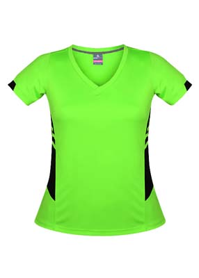 The Aussie Pacific Ladies Tasman Tee is a 150gsm, 100% polyester tee. 29 colours. 4 - 20. Snag resistant. Great branded tees from Aussie Pacific.