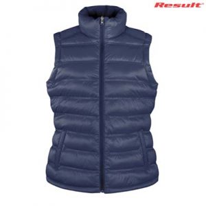The Result Urban Ladies Snowbird Hooded Vest is a relaxed fix puffer vest.  S - 3XL.  Black or Navy.  Great branded puffer vests from Result.