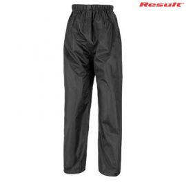 The Result Core Rain Trousers are a casual fit, StormDri polyester, rain trouser.  Black or Navy.  S - 5XL.  Great branded rain trousers from Result.