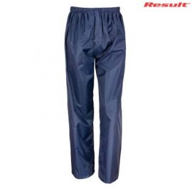 The Result Core Rain Trousers are a casual fit, StormDri polyester, rain trouser.  Black or Navy.  S - 5XL.  Great branded rain trousers from Result.