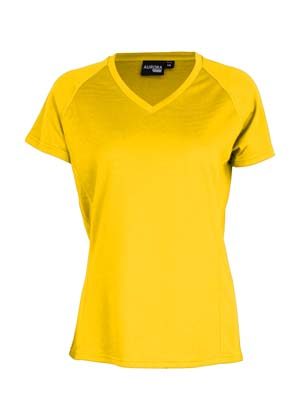 XTG Aurora Sports Womens XT Performance Tee - Yellow The Aurora Sports Womens XT Performance Tee is a v-neck, polyester performance tee. Quick dry. 9 colours. 8 - 18. Great performance sports wear.
