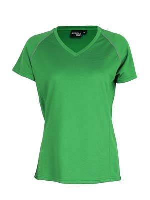 The Aurora Sports Womens XT Performance Tee is a v-neck, polyester performance tee. Quick dry. 9 colours. 8 - 18. Great performance sports wear.