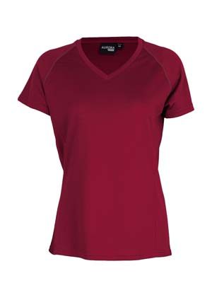 The Aurora Sports Womens XT Performance Tee is a v-neck, polyester performance tee. Quick dry. 9 colours. 8 - 18. Great performance sports wear.
