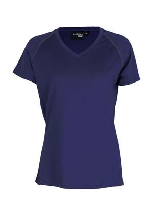 The Aurora Sports Womens XT Performance Tee is a v-neck, polyester performance tee. Quick dry. 9 colours. 8 - 18. Great performance sports wear.