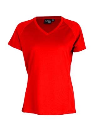 The Aurora Sports Womens XT Performance Tee is a v-neck, polyester performance tee. Quick dry. 9 colours. 8 - 18. Great performance sports wear.