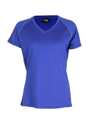 The Aurora Sports Womens XT Performance Tee is a v-neck, polyester performance tee. Quick dry. 9 colours. 8 - 18. Great performance sports wear.