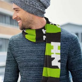 The TRENDS Fairbanks Custom Knitted Scarf is a fully customised jacquard knitted acrylic scarf with tassels.  Great custom branded scarves for all occasions.