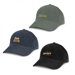 The TRENDS Corduroy Cap is a hard wearing 6 panel corduroy cap with pre curved peak.  Velcro closure.  3 colours.  Great embroidered corduroy caps. 