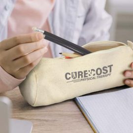 The TRENDS Tutor Pencil Case a round, cotton canvas pencil case.  410gsm.  Natural or Black.  Great branded cotton pencil cases from TRENDS.