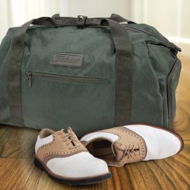 The Titleist Players Boston Bag is a charcoal, durable bag.  Perfect for carry-on luggage.  Embroidery available on the front pocket.  Great branded golf players bags.