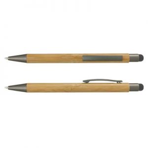 The TRENDS Lancer Bamboo Stylus Pen is a retractable ball pen with 2 colours options. Eco friendly made from bamboo. Great branded eco stylus pens from TRENDS.