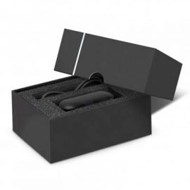 The Swiss Peak TWS Earbuds are premium wireless earbuds with crystal clear stereo sound.  Black.  Great co branded products for your clients.