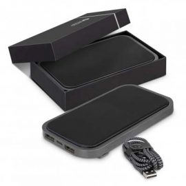 The Swiss Peak Luxury 10k Wireless Power Bank is a high end corporate gift, ready for those on the go.  Can charge 2 simultaneously. 