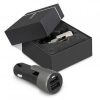 The Swiss Peak 3 in 1 Safety Charger is a well designed, dual port, 3 in 1 safety charger.  Black.  Print your logo and co-brand with Swiss Peak.