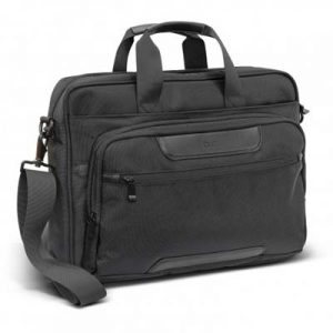The Swiss Peak Voyager Laptop Bag is a stylish laptop bag that fits a 15inch laptop.  Black.  Embroidery services available to add your logo.