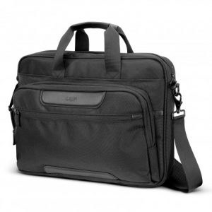 The Swiss Peak Voyager Laptop Bag is a stylish laptop bag that fits a 15inch laptop.  Black.  Embroidery services available to add your logo.