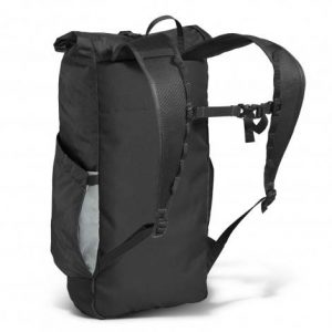 The Camelbak Pivot Roll Top Backpack is a lightweight, versatile commuter backpack.  Black.  Made from 50% recycled material.  Co branded with your logo.