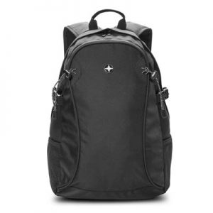 The Swiss Peak Outdoor Backpack is a stylish Swiss Peak backpack with 1 large main compartment and 2 mesh side pockets.  Comfy padding.
