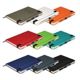 The TRENDS Premier Notebook with Pen is a medium size notebook with hard cover.  Paired with the panama pen.  9 colour options.