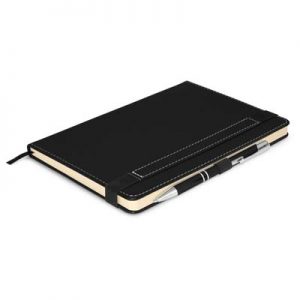 The TRENDS Premier Notebook with Pen is a medium size notebook with hard cover.  Paired with the panama pen.  9 colour options.