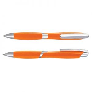 The TRENDS Adonis Pen is a retractable plastic ball pen with shiny chrome accents.  8 colours.  Great branded promo pens.