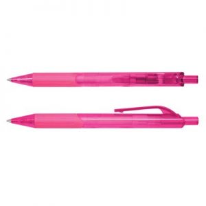 The TRENDS Etna Pen is a retractable plastic ball pen with trans barrel with soft rubber grip.  10 colours.  Great branded pens.