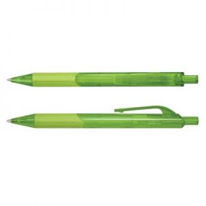 The TRENDS Etna Pen is a retractable plastic ball pen with trans barrel with soft rubber grip.  10 colours.  Great branded pens.