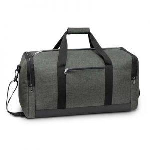 The TRENDS Milford Duffle Bag is a carry on size duffle bag made from poly canvas.  Grey.  Multiple branding options available. 