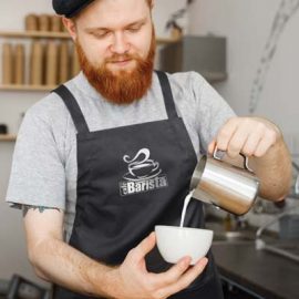 The TRENDS Savoy Bib apron is a good quality bib apron made from 180gsm cotton twill.  Adjustable neck strap.  2 colours.  Great branded aprons.