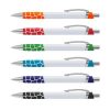 The TRENDS Zola Pen is a retractable platic ball pen with unique, patterned soft touch grip.  6 colours.  Black Ink.  Chrome accents.