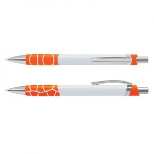 The TRENDS Zola Pen is a retractable platic ball pen with unique, patterned soft touch grip.  6 colours.  Black Ink.  Chrome accents.
